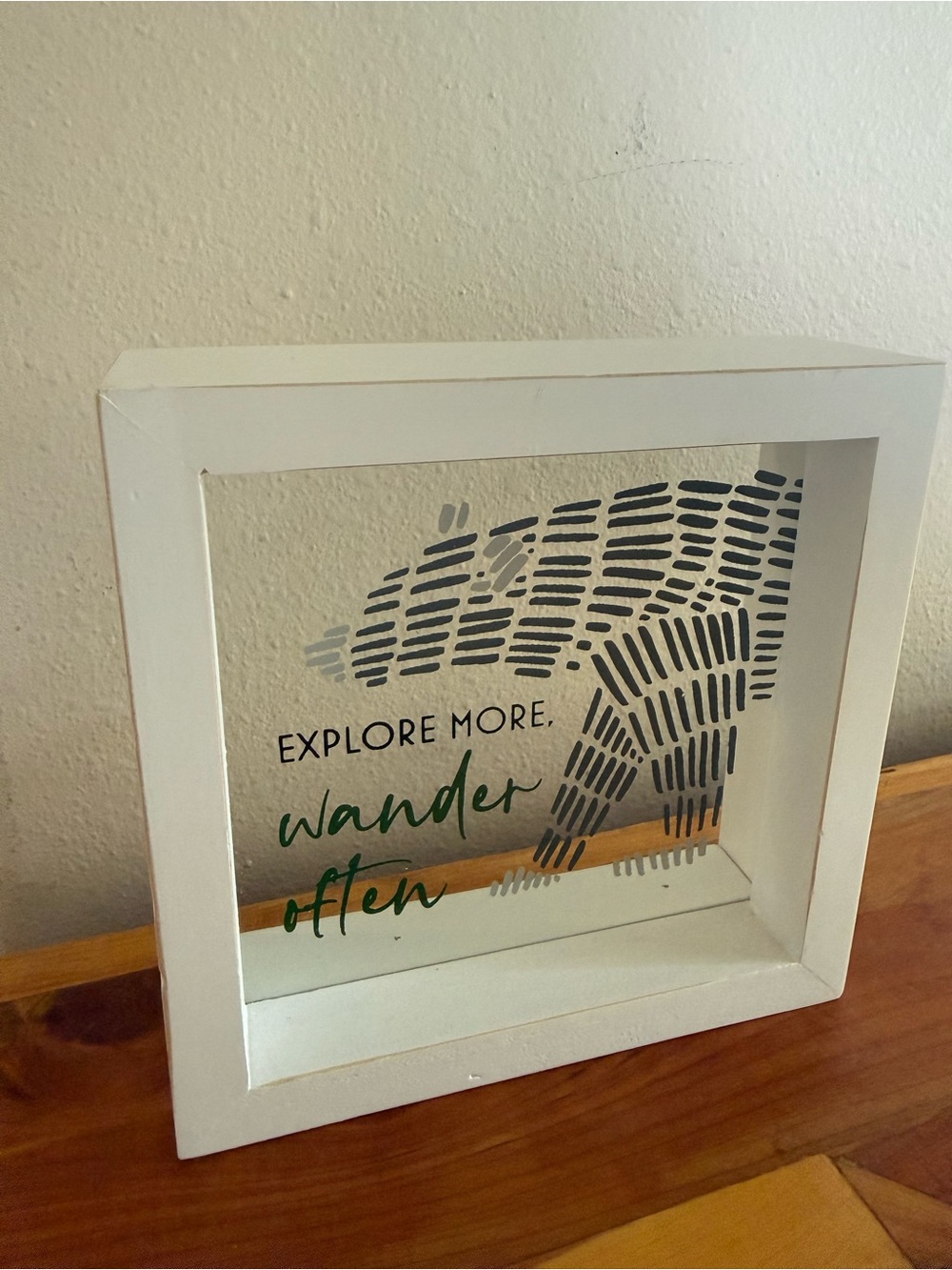 Bear White Framed Glass Wall Art - 'Explore More, Wander Often'